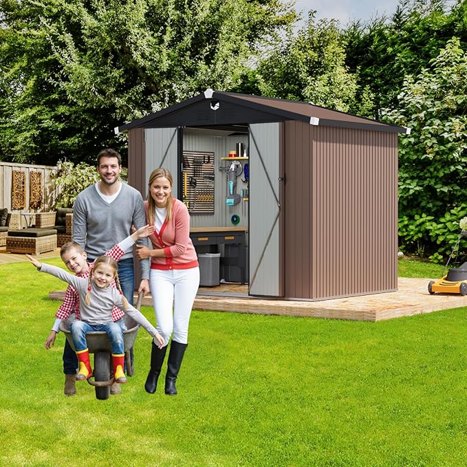 Metal Storage Shed,Outdoor Storage Building 8x6,Large Backyard Shed with Lockable Door,Waterproof Outside Storage Shed