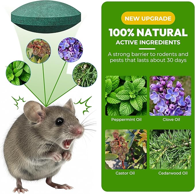 Mouse Rodent Repellent, 24 Pack Peppermint Oil Mouse Traps for Rat Mice, Nature Mouse Deterrent for Indoor Outdoor Use, for Garden & Home, Family & Pet Friendy