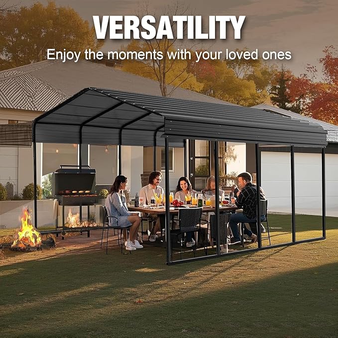 Torin Big RED 10x15 Metal Carport Canopy,Heavy Duty Multi-Use Canopy Garage Shed,Portable Car Garage with Enhanced Metal Frame, Outdoor Car Shelter for Car, Boats and Tractors