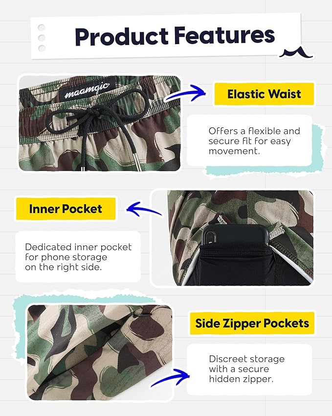 maamgic 2 in 1 Mens Swim Trunks 7 Inch Swim Shorts Swim Suits Board Shorts