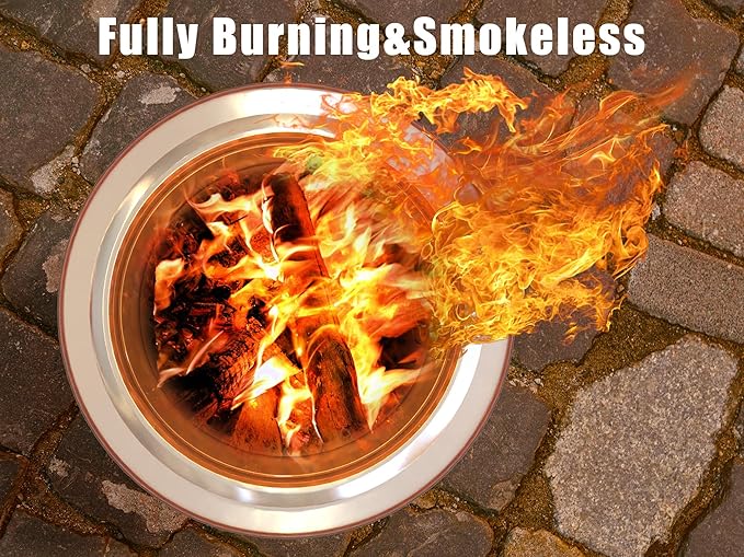 Smokeless Fire Pits for Outside, 20''Portable FirePits for Camping, Outdoor Stainless Steel FirePit with Carry Bag, Wood Burning Stove，Sliver