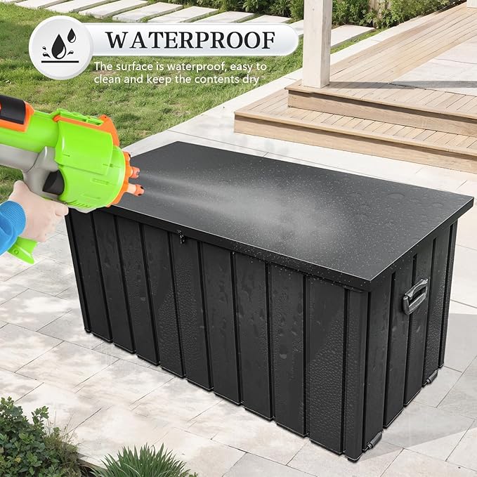 Domi 100-Gallon Outdoor Storage Box – Waterproof, Lockable Storage Cabinet for Patio Furniture, Garden Tools & Pool Supplies – Large Metal Storage for Cushions, Toys & More