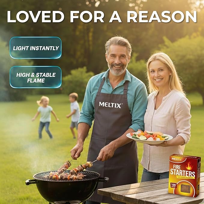 MELTIX 160pс Fire Starters for Charcoal Campfires BBQ Grill Pits Wood Stoves Odorless, Waterproof, Long-Lasting Kindling Cubes