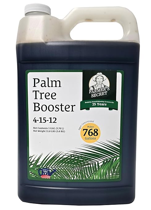 Farmer's Secret Palm Tree Booster Fertilizer - Super Concentrated 4-15-12 Formula - Formulated for All Types of Palm Trees at All Life Stages - Outdoor and Indoor/Container Trees (128oz)