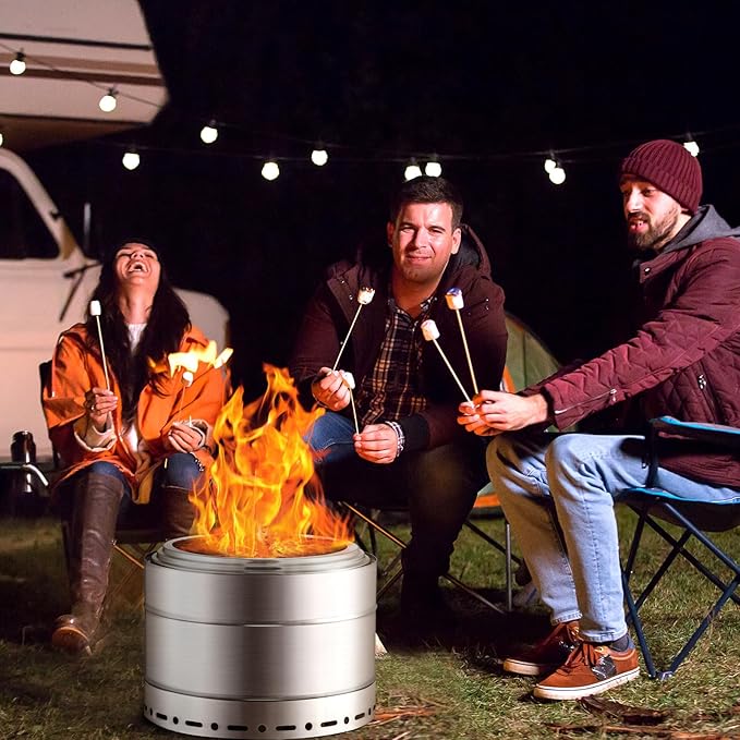 Large Smokeless Fire Pit 26" with Stand Wood Burning Stainless Steel Outside Firepits for Outdoor Backyard Patio Garden Picnic Camping Bonfire
