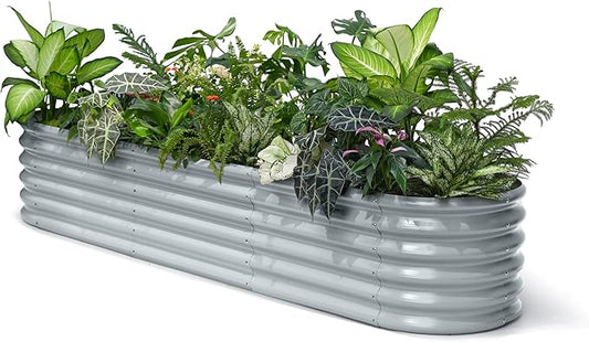 8x2x1.5 ft Galvanized Raised Garden Bed, 18" Tall Planter for Outdoor Plants, Metal Flower Bed for Herb Fruit Vegetable, Modular Raised Planter for Outside Backyard & Patio - Brooklyn Grey