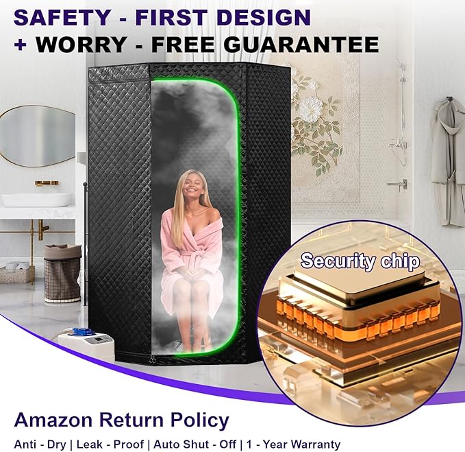 Steam Sauna Tent for Home with Transparent Door, Portable Indoor Sauna with Powerful Steam Heating, Foldable Personal Spa for Relaxation (Single Pentagonal, Black)