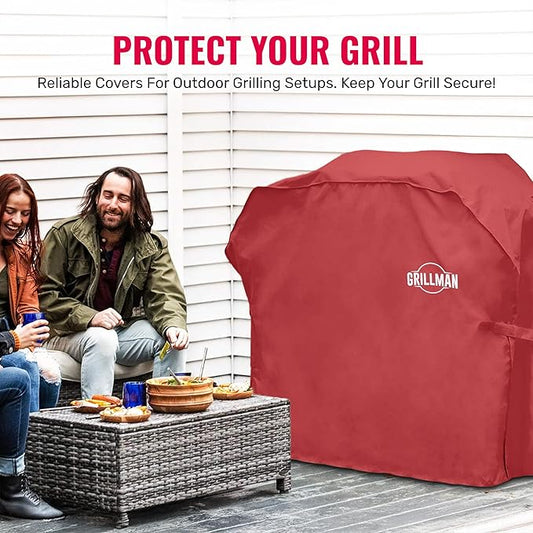 Grill Cover by Grillman, Red, 64 Inch, BBQ Outdoor Grill Covers, Charcoal & Gas Grills, Waterproof, Rip-Proof, Weather-Resistant, Anti-UV, Barbecue Cover for Weber, Genesis, Charbroil, Nexgrill, etc