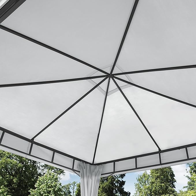 TOOLPORT Gazebo 10X10 Ft with Approx. 6.5 Oz/Yd² Waterproof Tarp Roof Pavilion with 4 Curtains in Gray