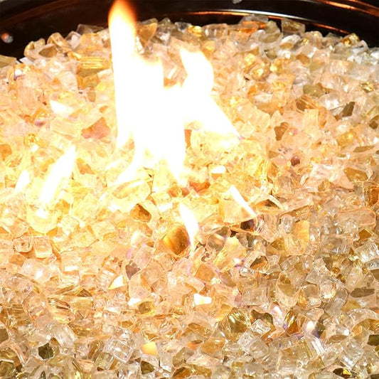 Fire Glass - Gold, 18 Pounds - 1/2 Inch High Luster Reflective Tempered Glass Fire Pit Rocks for Natural or Propane Fireplace, Safe for Outdoor and Indoor Firepits