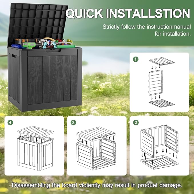 NUNU LAB 35 Gallon Outdoor Storage Box Waterproof, Outside Package Delivery Deck Boxes with Lockable Lid, Backyard Storage Bin For Garden Tools, Patio Cushions, Pool Accessories, Black