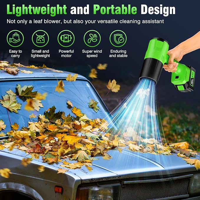 Leaf Blower Cordless, Handheld Leaf Blower with 2 Battery and Charger, 6 Speed Modes, Lightweight Blower for Patio, Lawn, Yard, Dust, Blowing Leaves