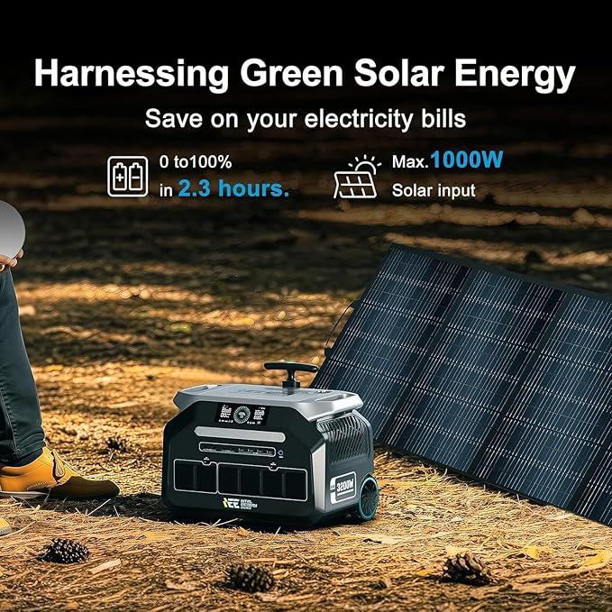 IEE P3200 Portable Power Station 3200W with 500W Solar Panel, 2048Wh Solar Generator, 1800W AC Charging, AC Outlets x 4, LiFePO4 Battery Power Station for Home Backup, Camping, RV, Emergency