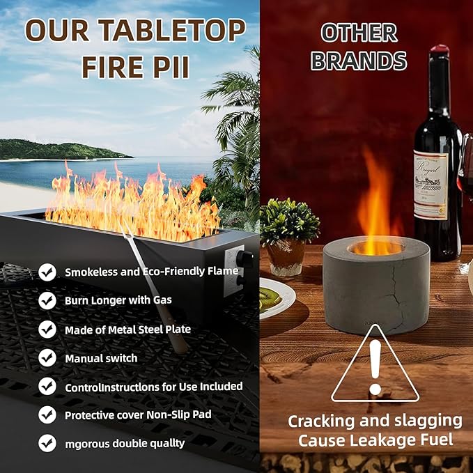Tabletop Propane Fire Pit - 31.5 in, 40,000 BTU Rectangle Table top Fire Pit, Bowl w/Wind Glass Shield & Crystal Stone, Suitable for Outdoor, Patio, Balcony, Black