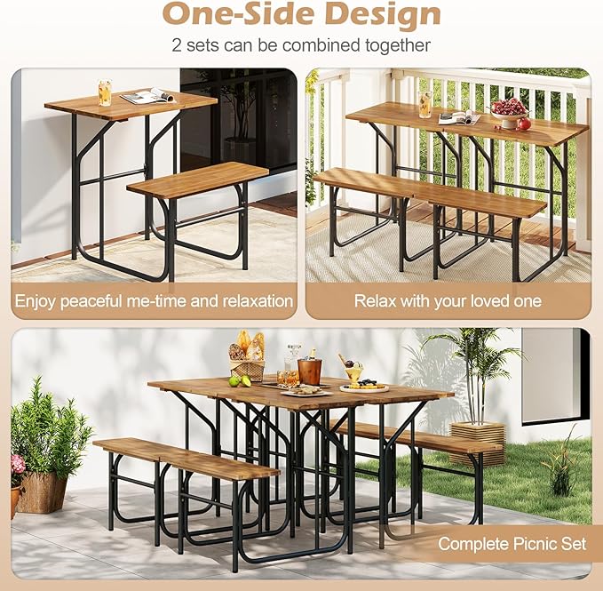 Tangkula Patio Dining Bench Set, Heavy-Duty Outdoor Acacia Wood Dining Furniture with Metal Legs for Balcony, Backyard, Poolside, Garden (2,32” x 27.5” x 29.5”)