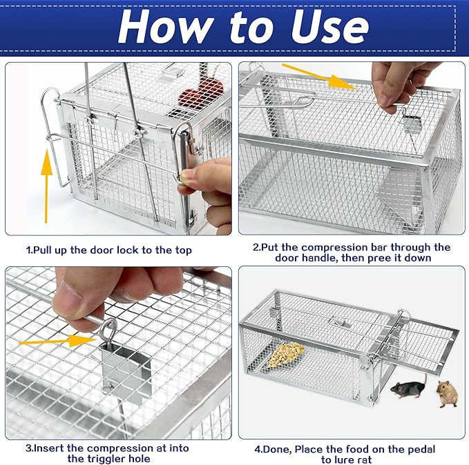 4 Pack Humane Rat Traps - Rodent Trap for Squirrel Mouse, Mice, Live Rat Traps Catch and Release for Indoors and Outdoors(10.6"x 5.5"x 4.5")