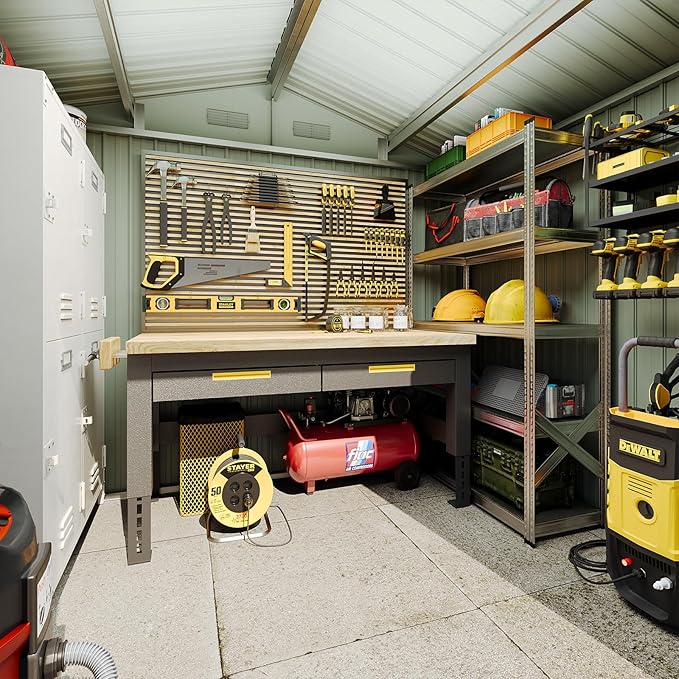 8x6 FT Outdoor Storage Shed & Lockable Double Doors, Heavy-Duty Galvanized Steel Outdoor Metal Shed for Bike, Tool, Generator Storage in Backyard, Patio (8’x6’)