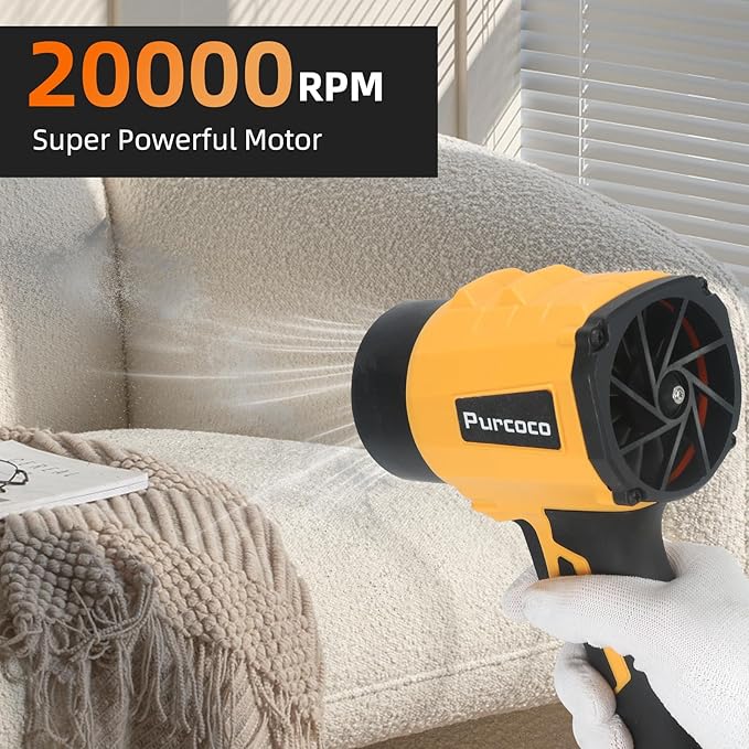 PURCOCO Cordless Leaf Blower Handheld, Jet Dry Mini Blower with 2X 20V Batteries, Lightweight for Car Patio Garden Lawn Leaves Debris