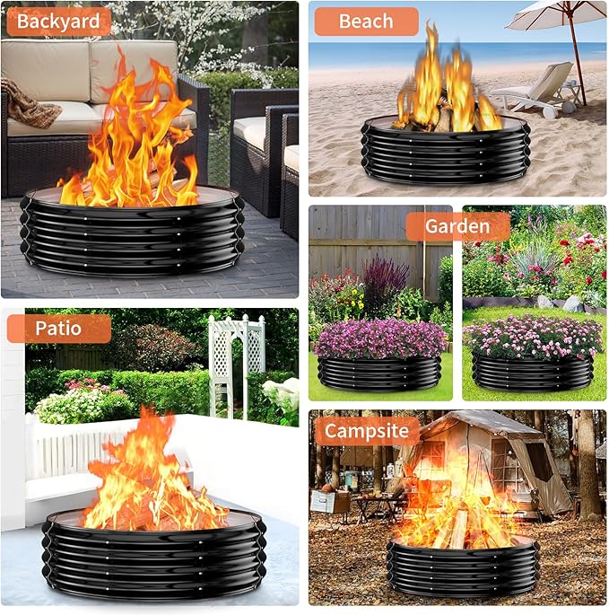 48 Inch Large Outdoor Fire Pit Ring,Heavy Duty High Heat Resistant Wood Burning Firepit for Outside,12" Tall,Galvanized Steel Outdoor Fireplace & Fire Pits Bowl for Backyard Bonfire, Patio,Camping