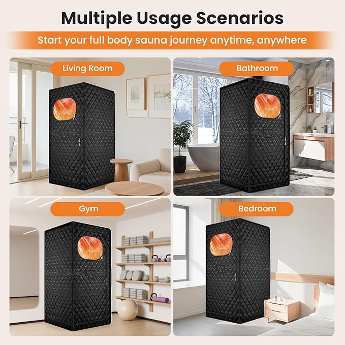 Portable Sauna for Home, Upgraded Personal Steam Sauna Box with 3L 1300W Steamer, Folding Chair, Extra Large Size Foldable Home Sauna 3’X 3’X 5.9’, Full Body Sauna Tent for Relaxation Spa, Black
