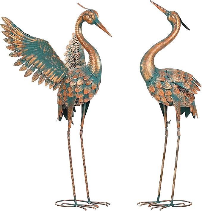 Ultym Extra-Large 36.8" Metal Crane Garden Statue, Handcrafted Blue Heron Decor Sculptures with Stable U-Ground Stakes, Backyard Decoration, Metal Garden Bird Animal Yard Art, Lawn Ornament Decor