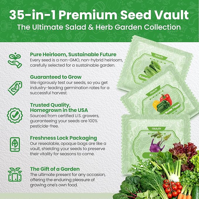 35 in 1 Heirloom Vegetable Seeds for Planting - 21,000+ Non-GMO, Organic Seeds Kit for Indoor & Outdoor Garden | 35 Varieties Survival Garden Seeds with Free Plant Markers