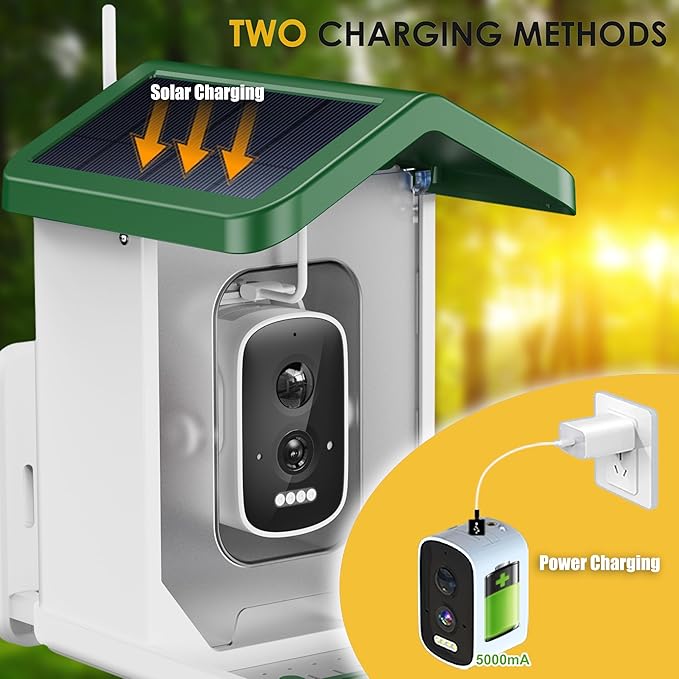 Bird Feeder with Camera, 2.5K UHD, AI Bird Species Recognition, Solar Powered, Instant Arrival Alerts, Weatherproof Squirrel-Proof Birdhouse with WiFi App Live View, 32GB Card & Accessories Included