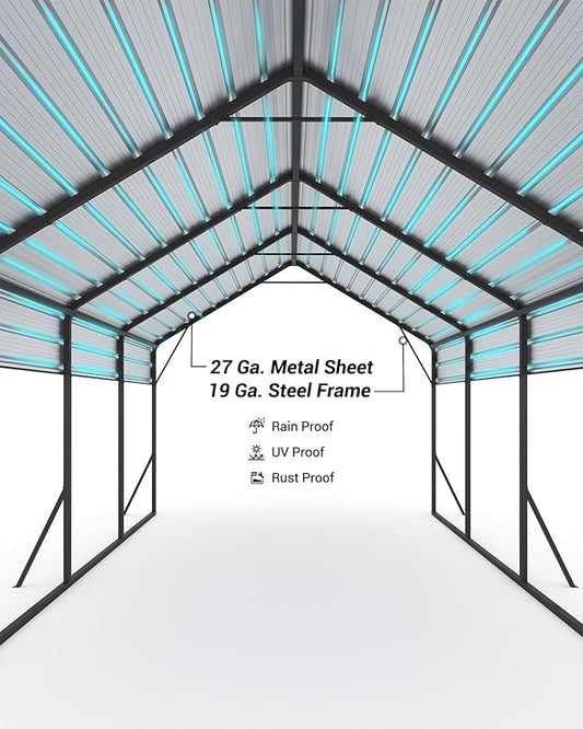 13x21 FT Metal Carport Heavy Duty Car Ports Reinforced Frame, Galvanized Steel Roof and Enhanced Base All-Weather Outdoor Oversized Shelter for Cars, Bass Boats, Full-Sized Pickup Trucks, Tractors