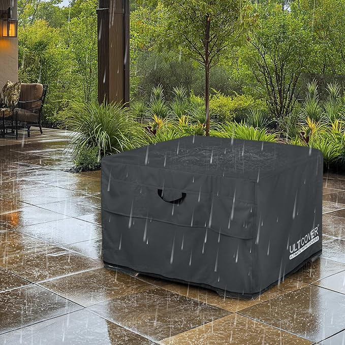 ULTCOVER Patio Fire Pit Table Cover Square 50 inch Outdoor Waterproof Fire Bowl Cover, Black