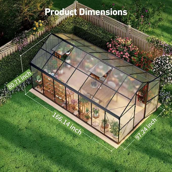 8x14FT Greenhouses for Outdoors, Polycarbonate Green House with UV Protection, Heavy Duty Greenhouse with Windproof Aluminum Frame, Roof Vent & Quick-Install Design for Backyard or Garden Use