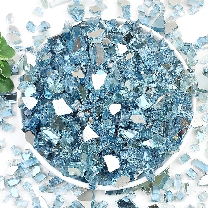 Fire Glass for Propane Fire Pit, 1/4 Inch High Reflective Fireplace Glass Rocks for Fire Pit Table, 20 lbs Fire Pit Glass Rocks for Outdoor Fire Table and Landscaping, Aqua Blue
