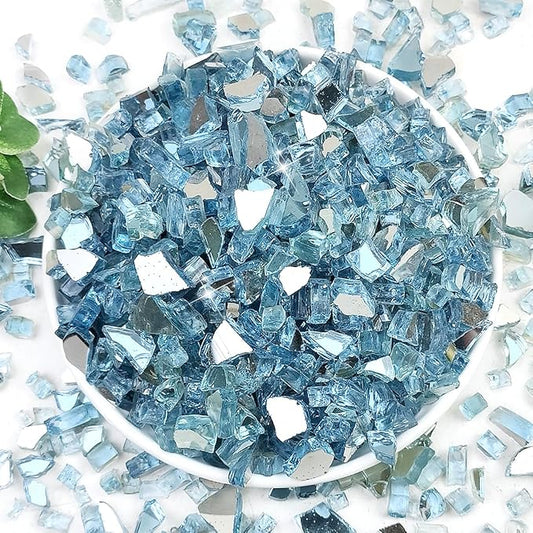 Fire Glass for Propane Fire Pit, 1/4 Inch High Reflective Fireplace Glass Rocks for Fire Pit Table, 20 lbs Fire Pit Glass Rocks for Outdoor Fire Table and Landscaping, Aqua Blue