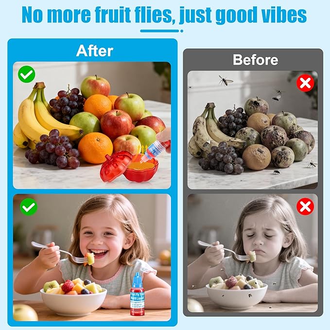Fruit Fly Trap Refills Liquid Only, 8 Pack for Indoors, Refill Liquid for Gnats Fruit Fly and Mosquito Traps, Fruit Bait Home, Kitchen, Safe Near Pets and Food
