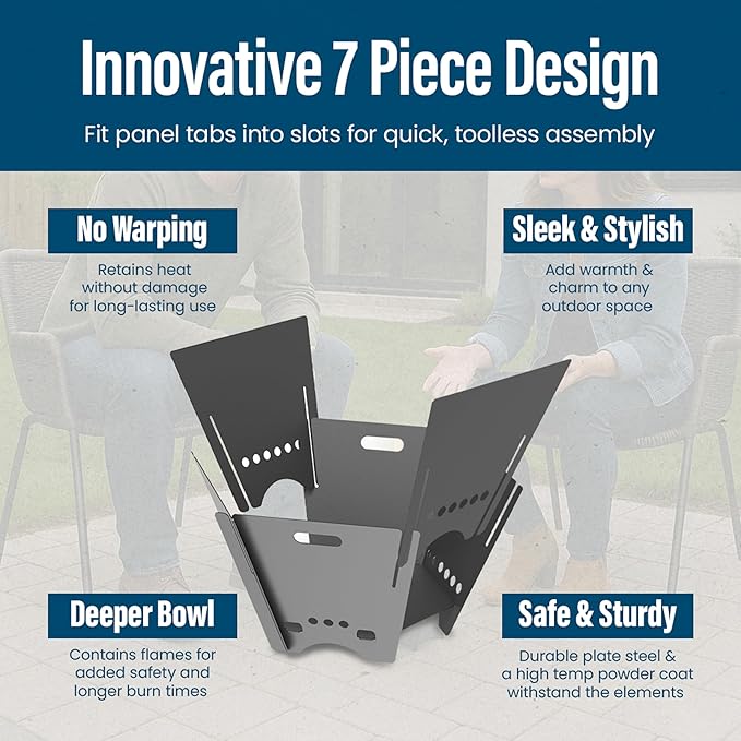 Tarter Micro Outdoor Fire Pit - 7-Piece Hexagonal Wood Burning Fireplace for Camping & Bonfires - Portable & Easy Assembly Design - Heavy Duty & Durable Sheet Steel, Powder Coated Finish