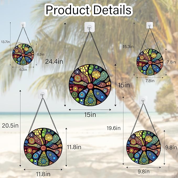 QZQCBLC Stained Glass Window Hanging Colorful Abstract Plants 9.8" - Retro Boho Suncatcher Door Garden Sun Catcher Home Decor Birthday Christmas for Mom Men Woman Nana