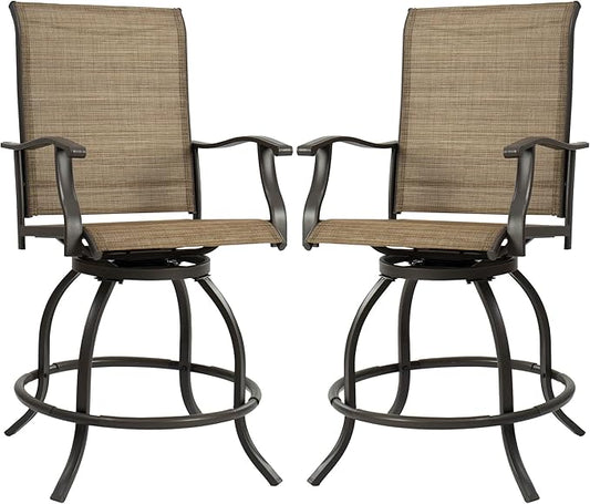 Kozyard Isabella Outdoor Patio High Swivel Bar Stools/Chairs,Counter Height Tall Patio Swivel Chairs, for Bistro Set for 2, Backyard, Cafes, Bistro, Restaurants and Chic Bars (Textilence)