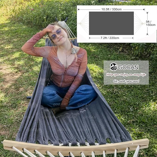 GOCAN Double Hammock 2 Person Extra Large 220x150cm Total Length 330cm Load 500lb Canvas Cotton Hammock for Patio Porch Garden Backyard Lounging Outdoor and Indoor with Removable Spreader bar