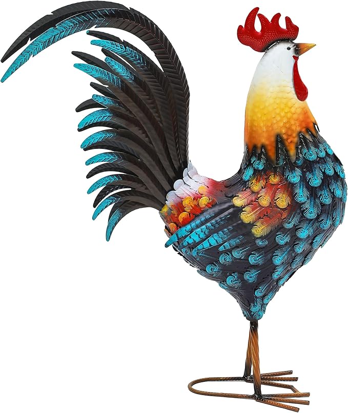 Ultym 32in Metal Rooster Decor, Outdoor Garden Statues, Metal Chicken Sculpture for Backyard Patio Garden Kitchen Décor