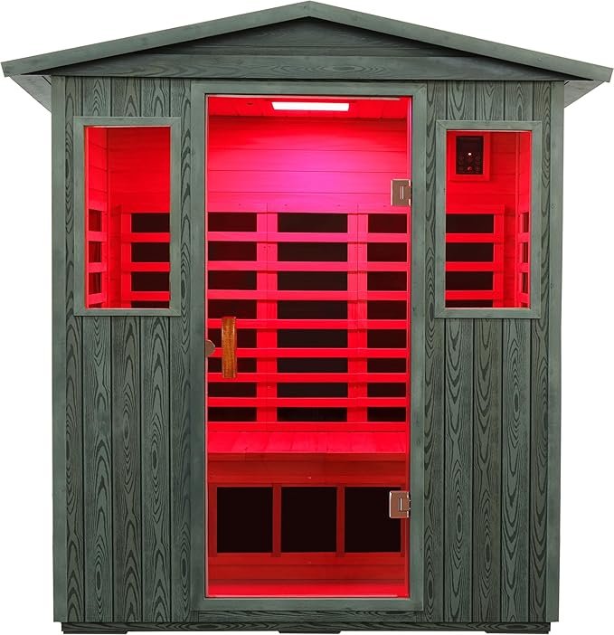 LTCCDSS Full Spectrum Outdoor Infrared Sauna 3-Person, Carbonized Composite Wood Low EMF Saunas for Home - Near&Mid-IR Light, Bluetooth Speakers, Chromotherapy Therapy Lights (81.1 * 45 * 83.5 inch)
