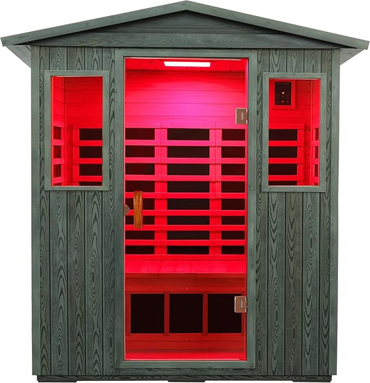 LTCCDSS Full Spectrum Outdoor Infrared Sauna 3-Person, Carbonized Composite Wood Low EMF Saunas for Home - Near&Mid-IR Light, Bluetooth Speakers, Chromotherapy Therapy Lights (81.1 * 45 * 83.5 inch)