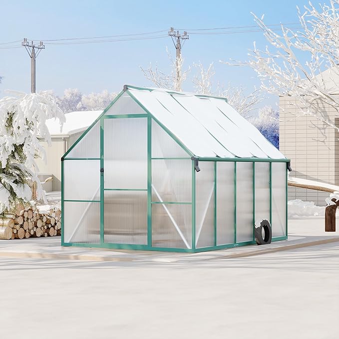 Polycarbonate Greenhouse for Outdoors, Large Walk-InGreenhouse with Quick Setup Structure and Roof Vent, Greenhouse with Ventilation