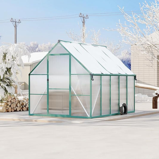 Polycarbonate Greenhouse for Outdoors, Large Walk-InGreenhouse with Quick Setup Structure and Roof Vent, Greenhouse with Ventilation