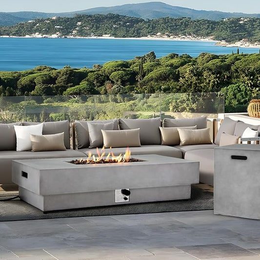 60" Rectangular Propane Fire Pit – 50,000 BTU Fire Table with Lid,Rocks and Cover – Backyard Fire Pits Outdoor – Propane Gas Fireplace for Deck and Patio
