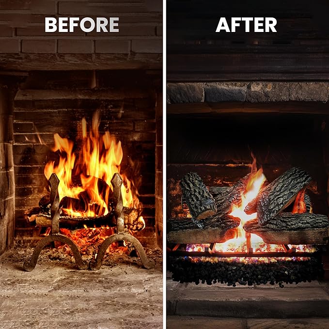 24" Premium Gas Logs - Match Light Kit Included - for Natural Gas Vented Fireplaces - Blazing Oak Design (Logs + Match Light Kit)