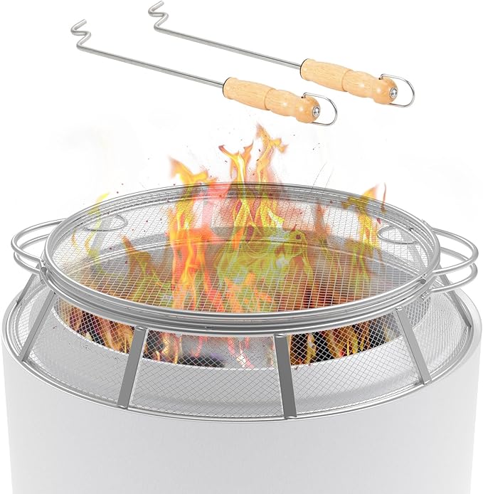 Spark Protector Mesh Screen for Solo Stove Bonfire 19.5 Inch, Stainless Steel Fire Pit Spark Screen Mesh Fire Pit Spark Protector with Sticks Poker for Solo Stove Bonfire Accessories