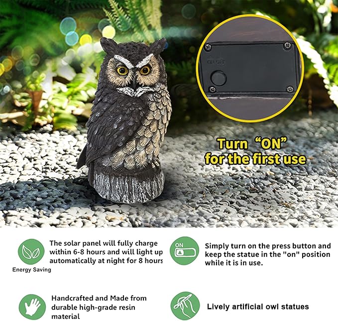 VV-Ladybug Solar Powered Owl Garden Statue Outdoor Decoration with Solar Lights Sculpture for Porch Patio Lawn and Yard Decoration Christmas Housewarming Gift for Mom