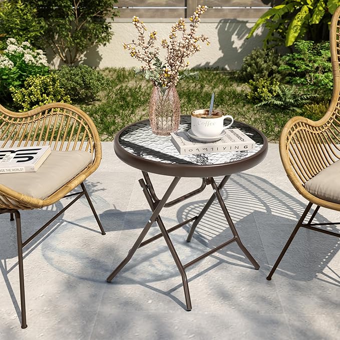 2 Pieces Outdoor Side Table - Small Patio End Table All Weather, Patio Furniture Sets and Outside Furniture for Pool, Balcony, Deck, Porch, Brown