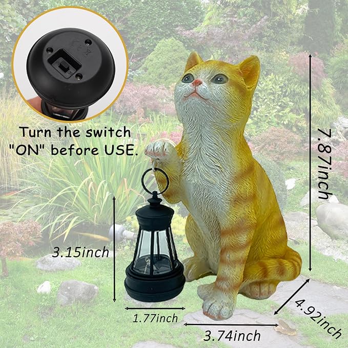 halp·ssfm Garden Decor Solar Cat Statues with Solar Lantern Outdoor Decor Lovely Tabby cat Figurine Halloween Yard Decoration Spooky Lawn and Garden Decor Holiday Party Ornament for Cat Lovers