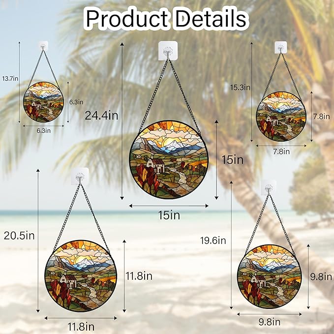 QZQCBLC Stained Glass Window Hanging Farm Pastoral Scenery Large 11.8" - Sunrise Suncatcher Door Garden Sun Catcher Home Decor Birthday Christmas for Mom Men Woman Nana Friend Wife