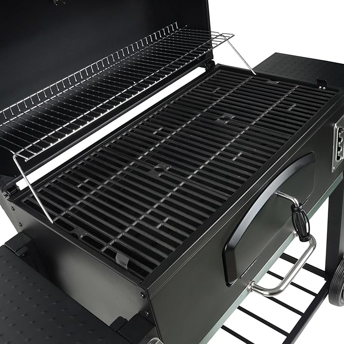 Grill Boss Charcoal Grill with Large 32-Inch Cooking Area - Includes Warming Rack, Side Shelves, Bottom Storage and Wheels for Outdoor BBQ, Tailgating, Camping & Backyard Grilling